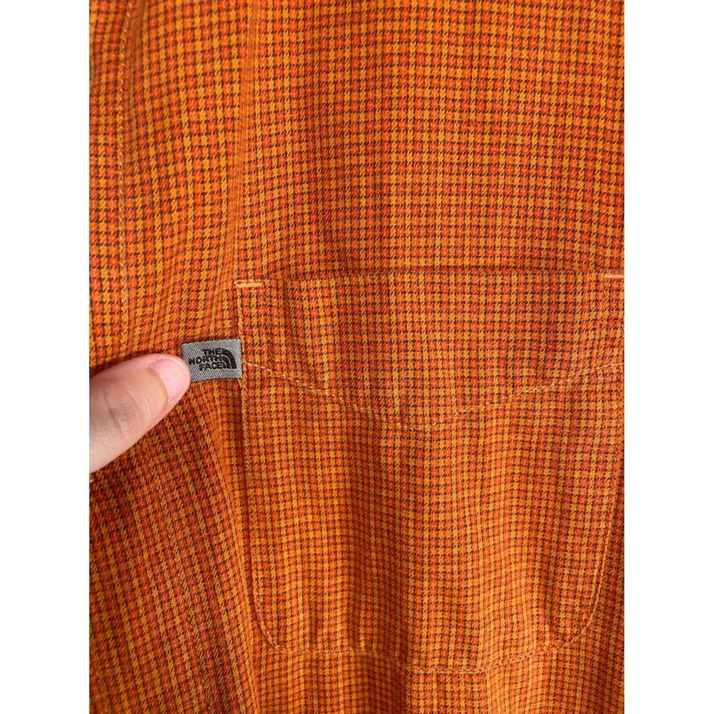The North Face A5 Series Mens Large Orange Check Long Sleeve Button Down Shirt